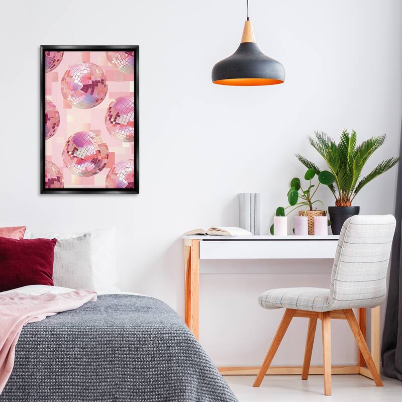 Stupell Feminine Pink Disco Balls Framed Floater Canvas Wall Art Design By LSR Design Studio