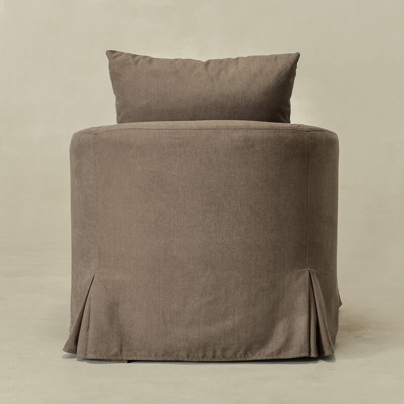 KINWELL 32" W Down Fill Upholstered Slipcovered Swivel Barrel Accent Armchair