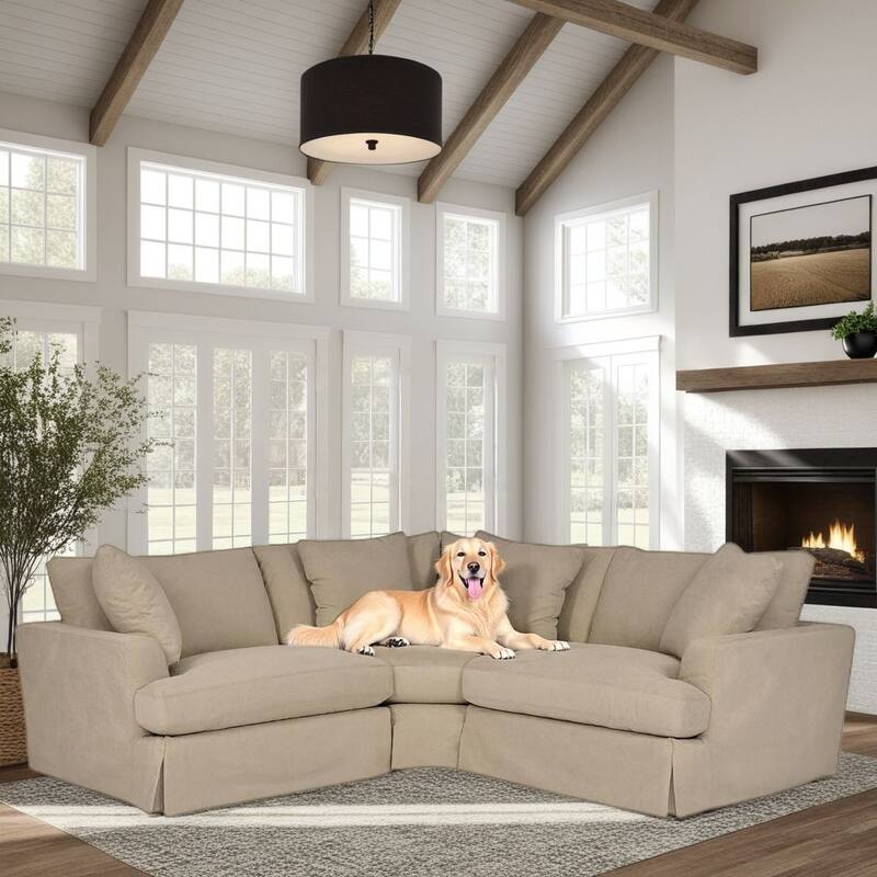 Ciara Modern Upholstered L-Shaped 3 Piece Modular Sectional Sofa Couch with Slipcover - Sahara Brown