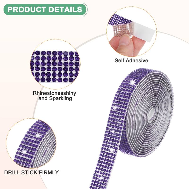 2-Roll Crystal Rhinestone Ribbon,0.5/1.1 Inch x 2 Yards for DIY - Violet