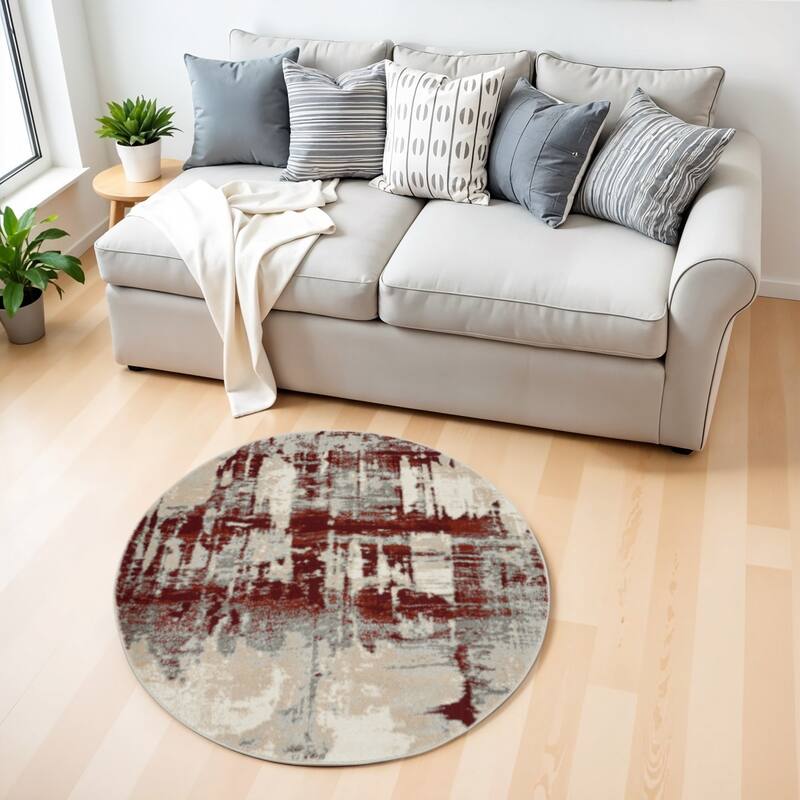 Gisuq Power Loomed Geometric Abstract Modern Stain Resistant Area Rug By HomeRoots - 46' X '46' X '0.5 - 46' X '46' X '0.5 - Red - Round