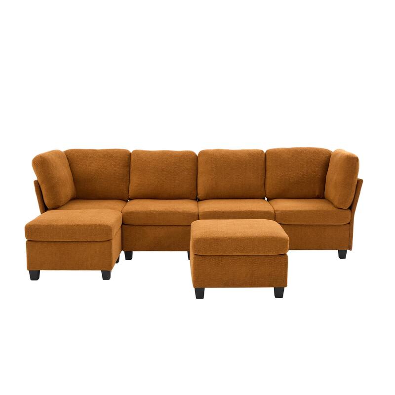 Modular Sleeper Sofa Bed U-shaped Sectional Couches with Hidden Storage Seat and Ottomans, Freely Combinable Chaise Lounge Sofa