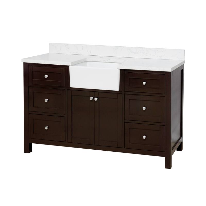 KitchenBathCollection Yorkshire 60" Single Farmhouse Vanity with Engineered Marble Top