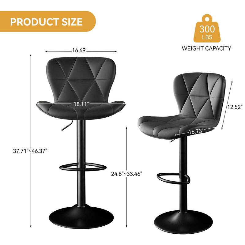 Modern Bar Stools Set of 2, Adjustable Faux Leather Upholstered Swivel Bar Stools, Counter Height Bar Chairs