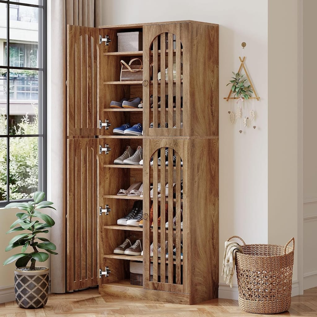 Shoe Storage Cabinet with Doors and Shelves, 27-36 Pairs Shoe Organizer Rack
