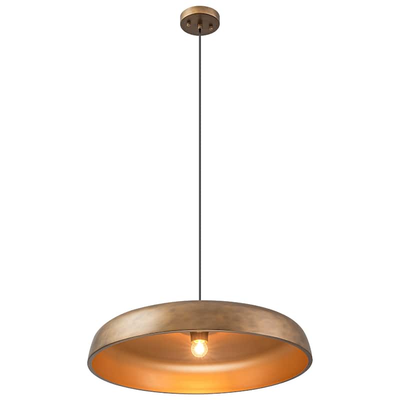1-Light Modern Vintage Brown Dome Pendant Light for Kitchen Island - 23.6 in. W x 6.3 in. H