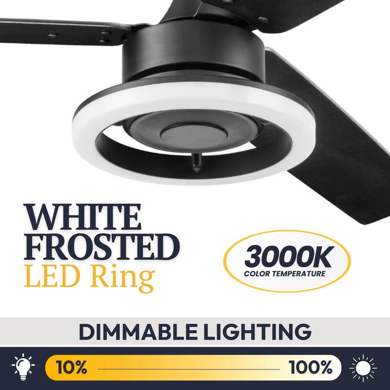 52" Prominence Home Orbis Matte Black Modern Indoor LED Ceiling Fan with Light, Remote Control
