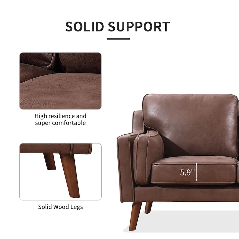 Mid-Century Leather Sofa Loveseat with 5.9" Upholstered Cushion