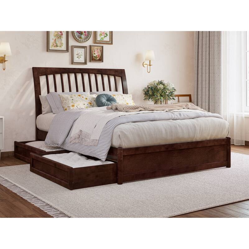 Roslyn Platform Bed with Panel Footboard and Storage Drawers - Walnut - Full