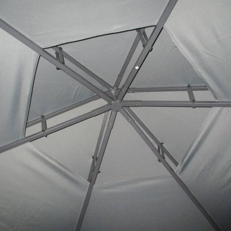 Outsunny 7' x 7' 2-Level Hexagon Outdoor Patio Gazebo Canopy Pavilion with Removable Mesh Curtains, Double Tiered Roof