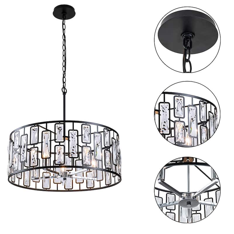C Cattleya 5-Light Black Finish Crystal Chandelier with Chrome Accents - W22.75"xL22.75"xH20.5"