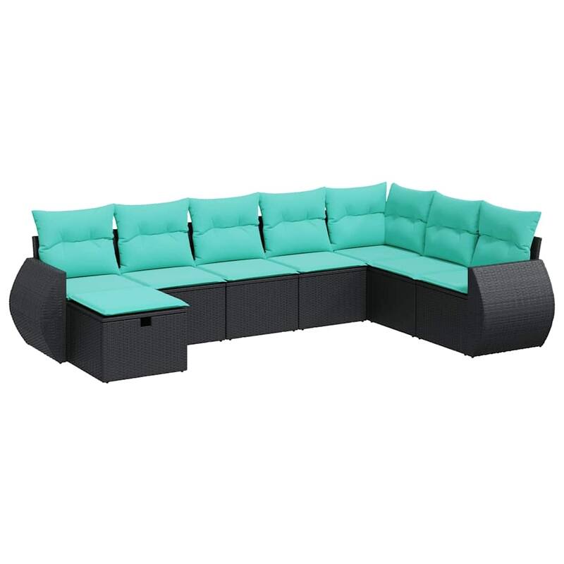 vidaXL 8 Piece Patio Sofa Set with Cushions Black Poly Rattan - 21.7 x 24.4 x 27.2