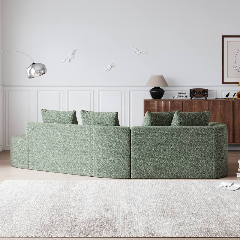 Modular Curved Sectional Sofa, Oversized Chenille Cloud Couch, Compressed Upholstered Sofa with 4 Throw Pillows