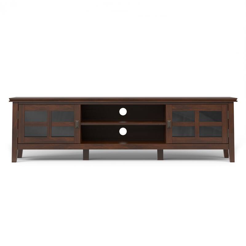 WYNDENHALL Stratford SOLID WOOD 72" Wide Transitional TV Media Stand in Russet Brown For TVs upto 80" - 16.5" D x 72" W x 20" H