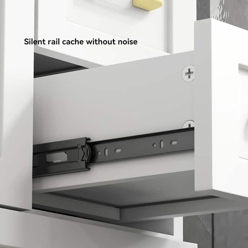 Bathroom Vanity with Ceramic Sink, Wooden Bathroom Storage Cabinet, Bathroom Cabinet with Soft Close Doors & 3 Drawers