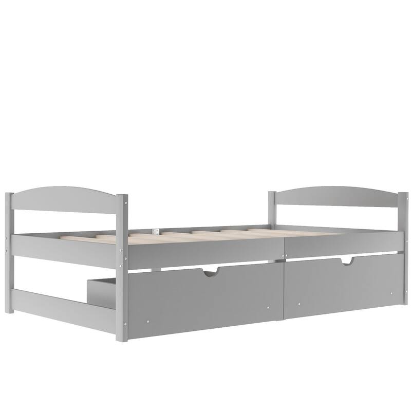 Twin Size Platform Bed with Two Drawers, Gray