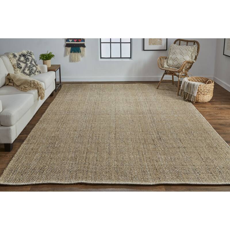 Siona Space Dyed In/Outdoor Flatweave, Dusty Blue, Area Rug - 5' x 8' - Natural Tan/Tobacco Brown/Latte Tan