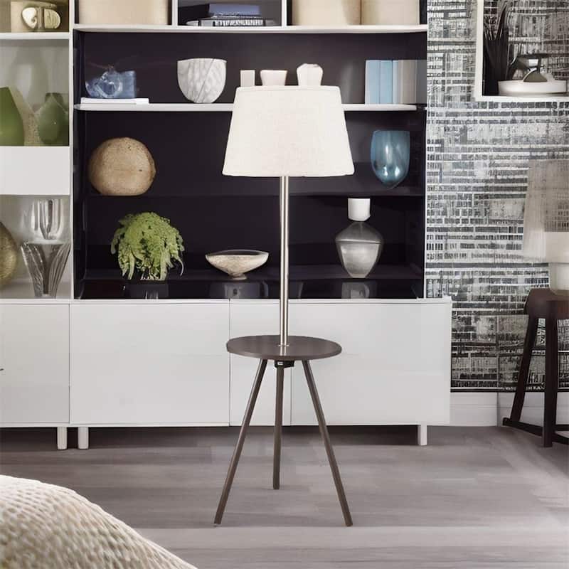 Side Table with Lamp - N/A - Brown Mix