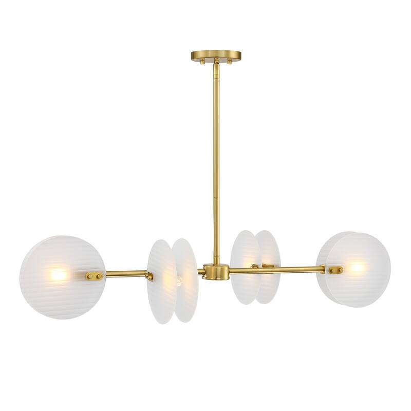 Sky Fall 60 Watt 4-Light Brushed Gold Contemporary Island Light with Etched Fluted Glass Shades - 8