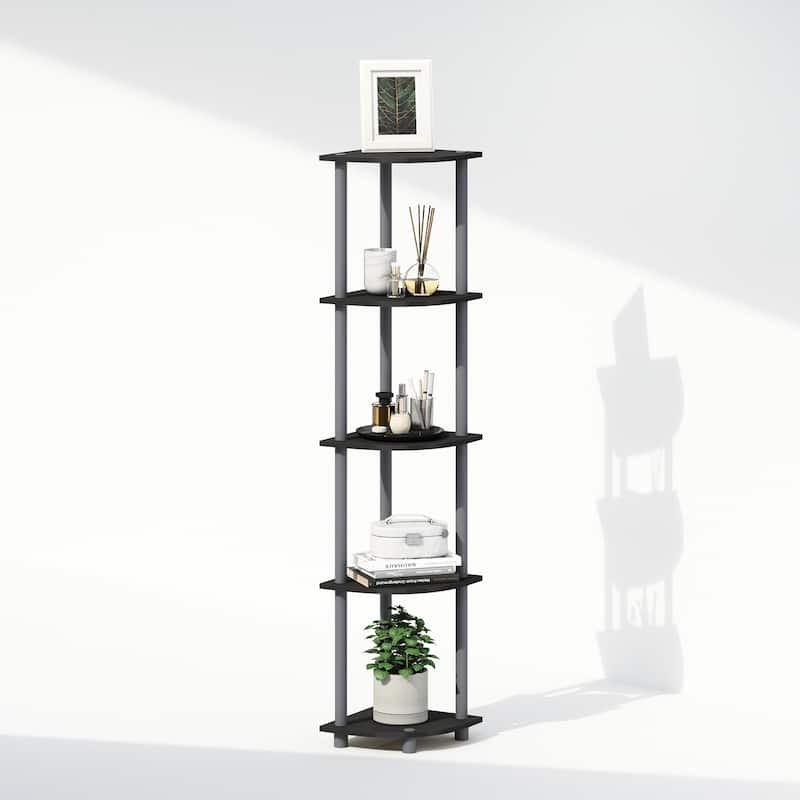 5 Tiers Wood Household Shelving Unit in Black/Grey (11.6 in. W x 57.7 in. H x 11.6 in. D)