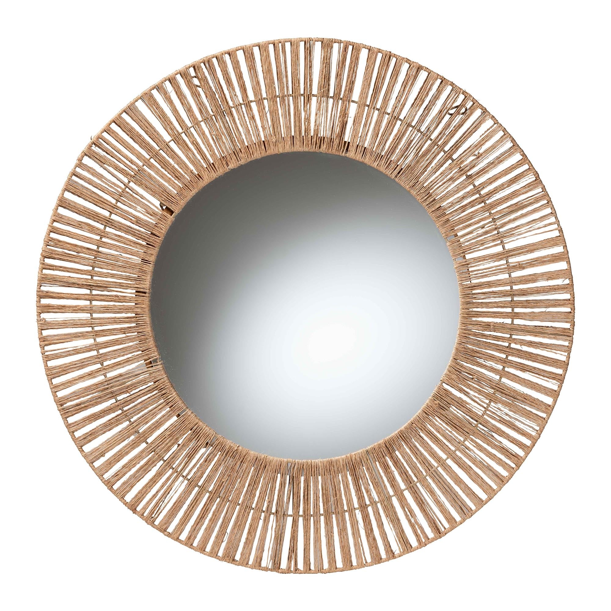 Leala Modern Bohemian Metal and Natural Brown Seagrass Accent Wall Mirror