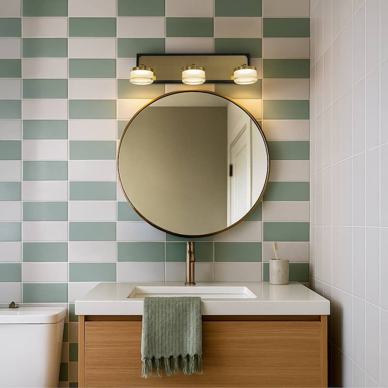 Modern Square Black and Brass Integrated LED Wall Sconce with White Acrylic Shade Adjustable Head Bathroom Vanity Light - W19''