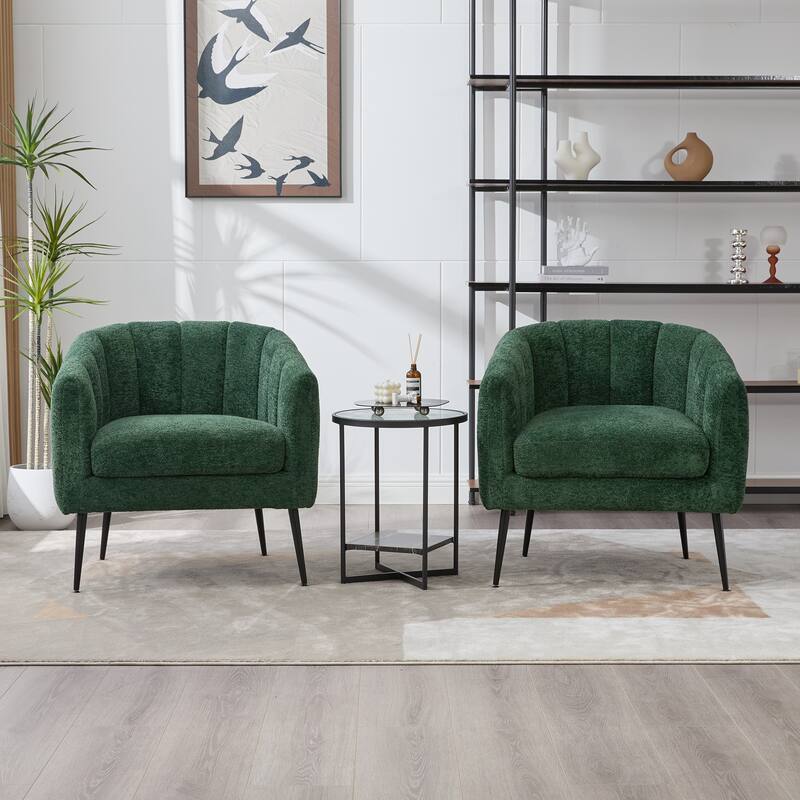 29.9" Modern Upholstered Chenille Vanity Barrel Accent Chair with Metal Legs, Channel Tufted Lounge Chair