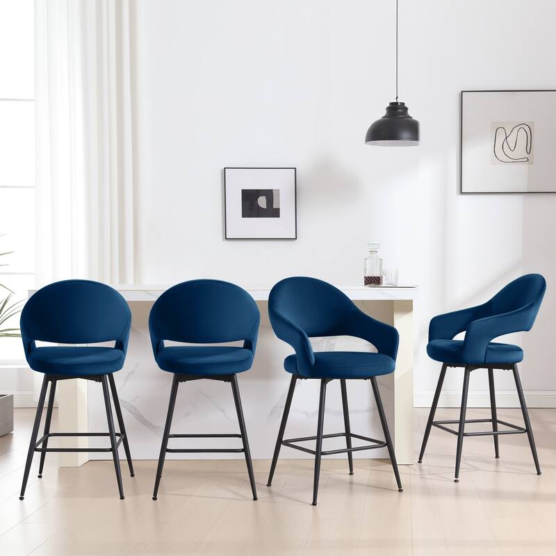 26" Velvet/ Faux Leather Counter Height Swivel Bar Stools Set of 2/4 - 39.2"H x 20.4"W X 22"D