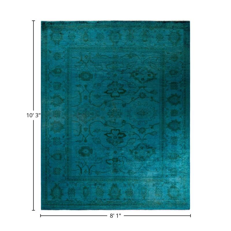 Overton Hand Knotted Wool Vintage Inspired Modern Contemporary Overdyed Blue Area Rug - 8' 1" x 10' 3"