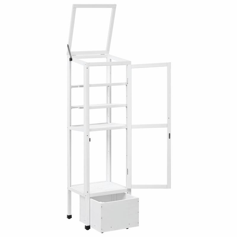 62.4-Inch Wooden Cold Frame Greenhouse - Balcony Design with Adjustable Shelves and Movable Storage Box