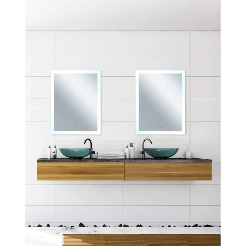 40" x 32" Abigail Matte White Rectangle LED Wall Mirror