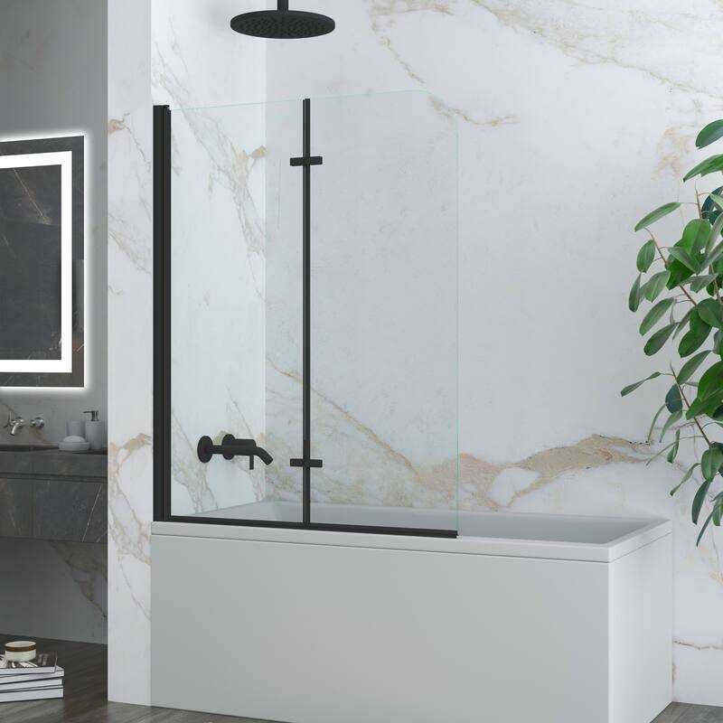 39 in. W x 55 in. H Pivot Tub Door in Matte Black with Clear Tempered Glass