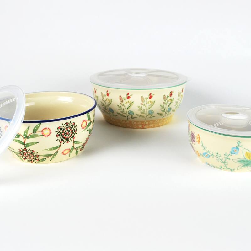 Euro Ceramica Ella 3 Piece Assorted Storage Bowls Set with Lids - Set of 3 with Lids