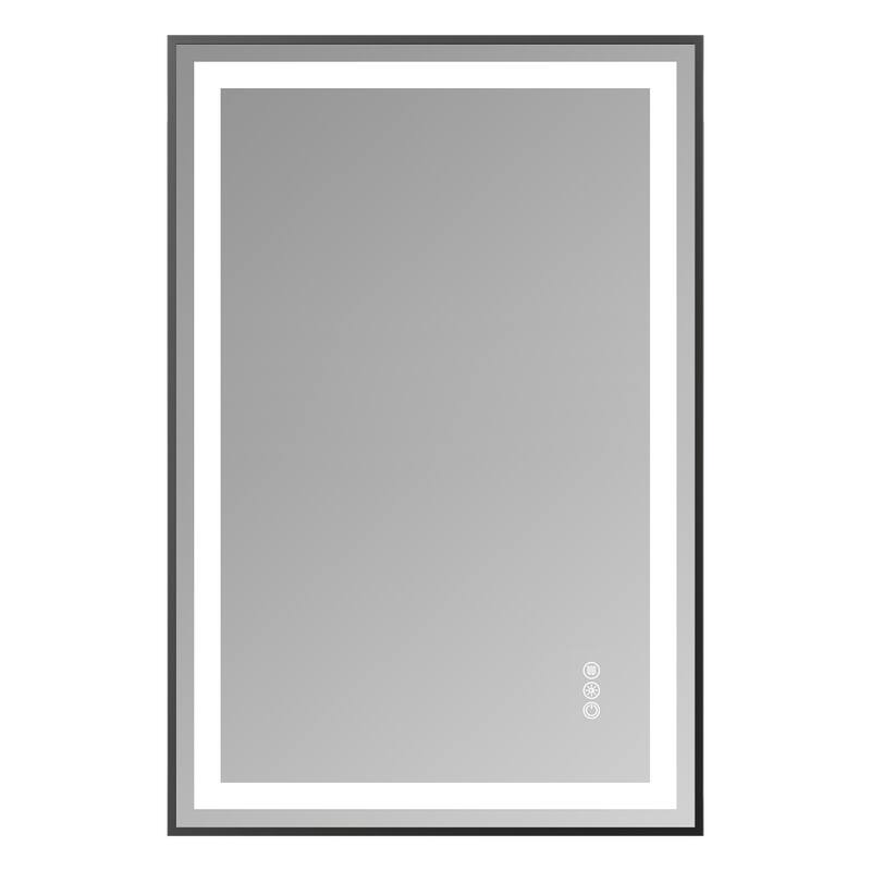 Silver-Black Glass LED Bathroom Mirror with Dual Lights and Anti-Fog - 36 W x 24" H - Black/Silver