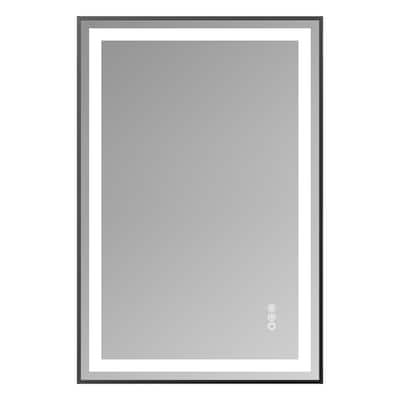 Silver-Black Glass LED Bathroom Mirror with Dual Lights and Anti-Fog - 36 W x 24" H