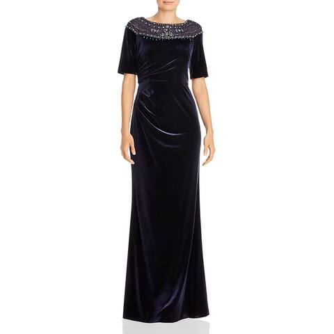 Adrianna Papell Womens Evening Dress Velvet Beaded - Midnight