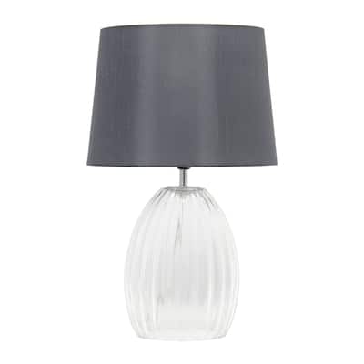 Elegant Designs 17.63" Ribbed Glass Desk Lamp With Gray Fabric Shade - 11x11x17.62
