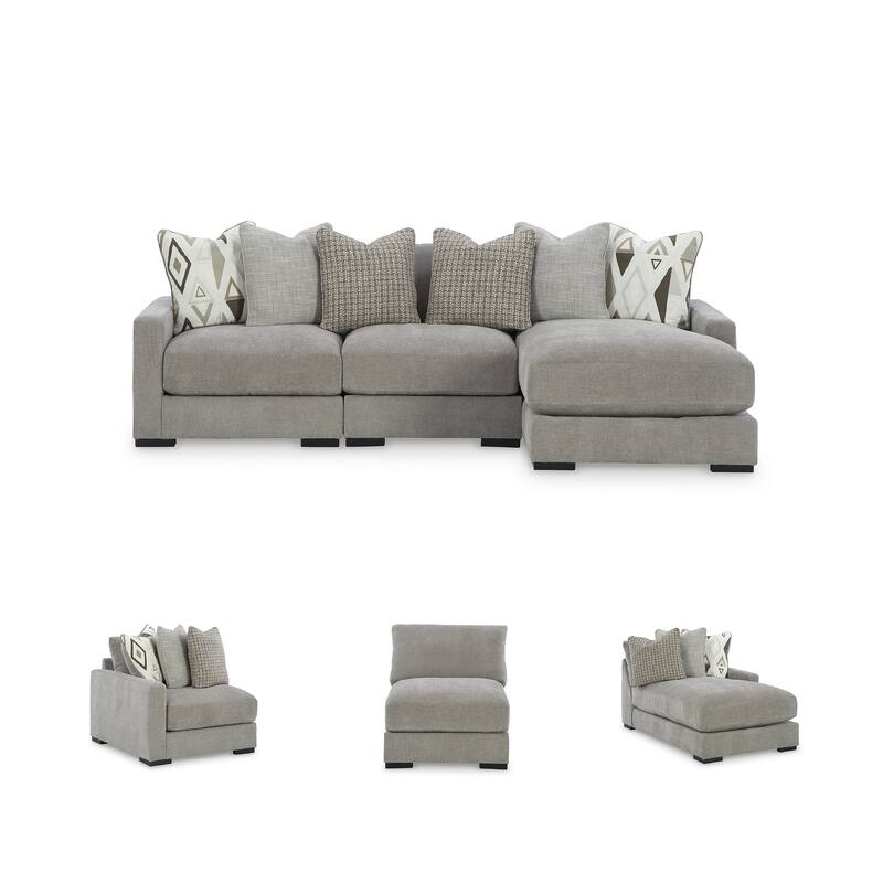 Signature Design by Ashley Aslan Court Light Gray 3-Piece Sofa Sectional with Chaise - 109" W x 65" D x 36" H