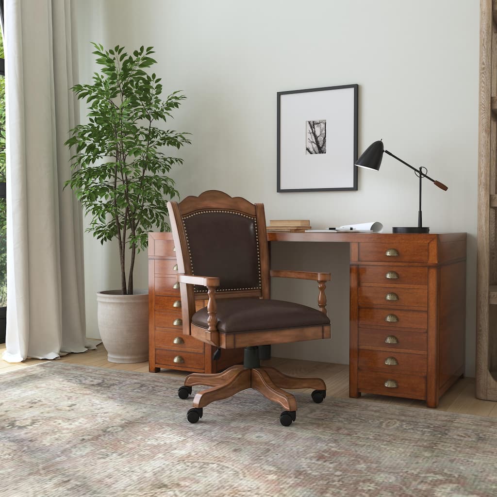 Hillsdale Furniture Nassau Wood Caster Chair, Brown - 37.5-40.5H x 25.75W x 27D; Seat Height:19-22.25H