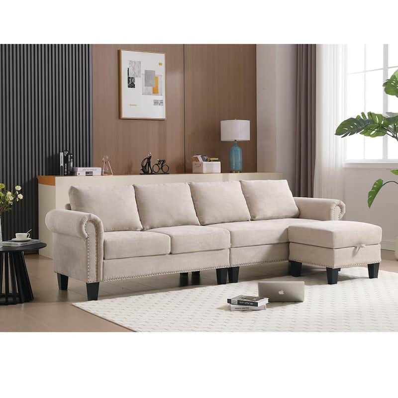 Convertible Sectional Sofa with Storage,L-Shaped Sofa,Four-Seater Sofa,Modern Linen Fabric Sectional Couches