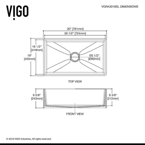 dimension image slide 6 of 7, VIGO White Casement Front Matte Stone Farmhouse Kitchen Sink
