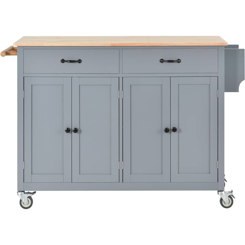 Kitchen Island Cart with Solid Wood Top and Locking Wheels