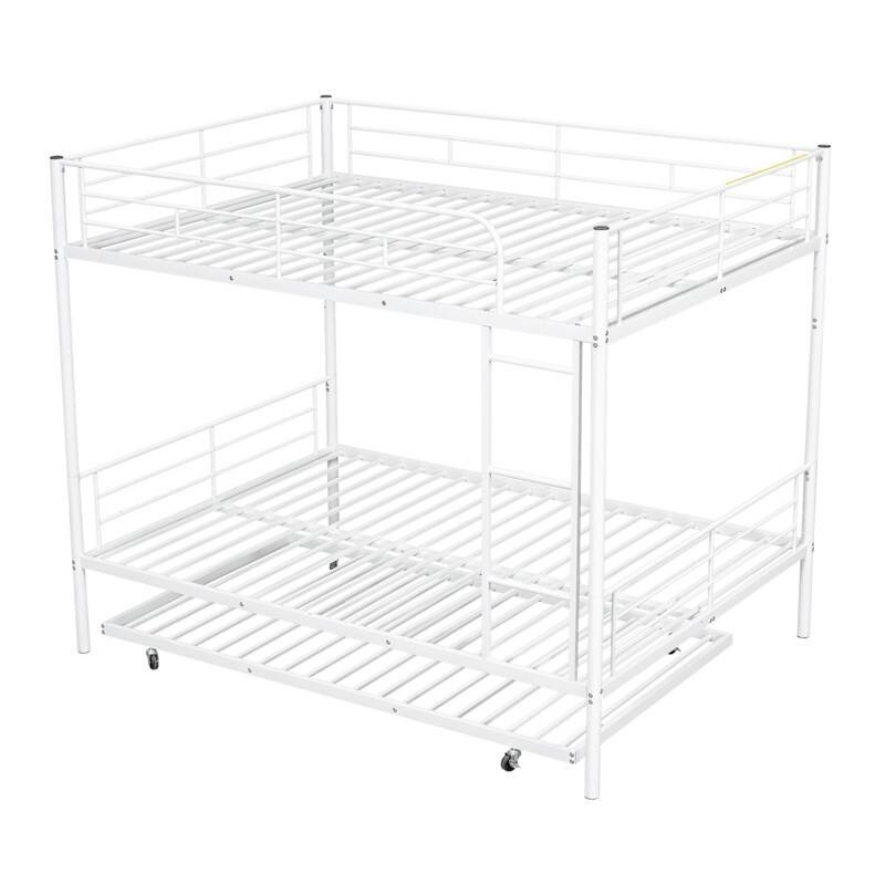 Industrial Modern Full Over Full Metal Bunk Bed with Trundle, White