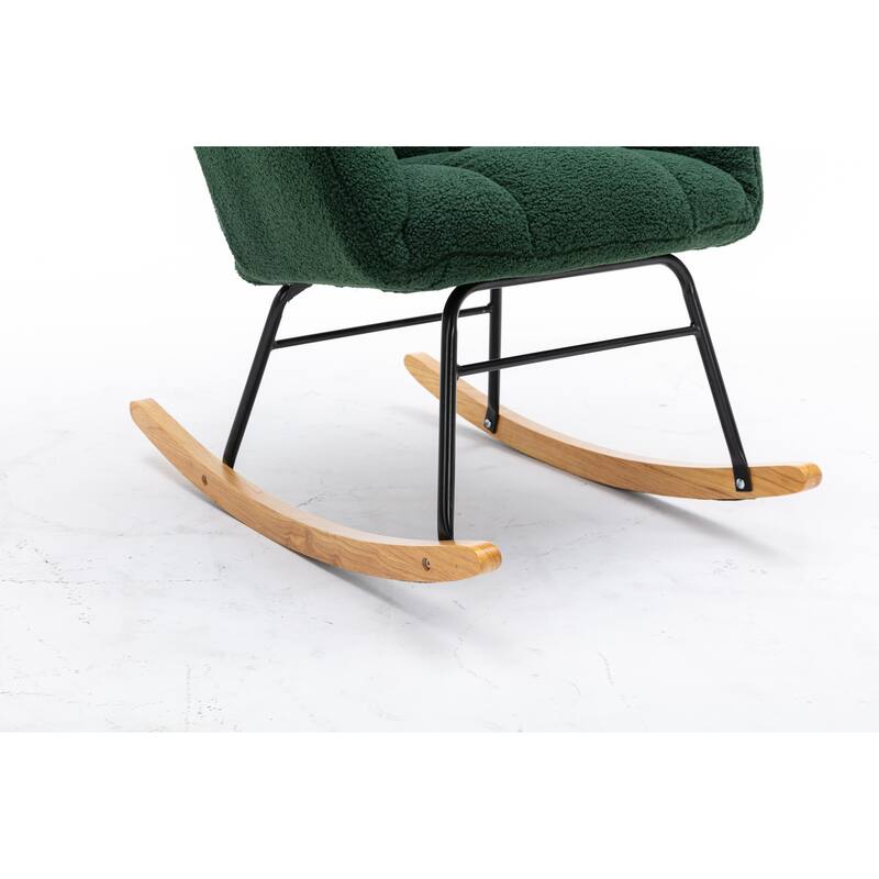 Mid Century Modern Teddy fabric Tufted Upholstered Rocking Chair Padded Seat for Living Room Bedroom