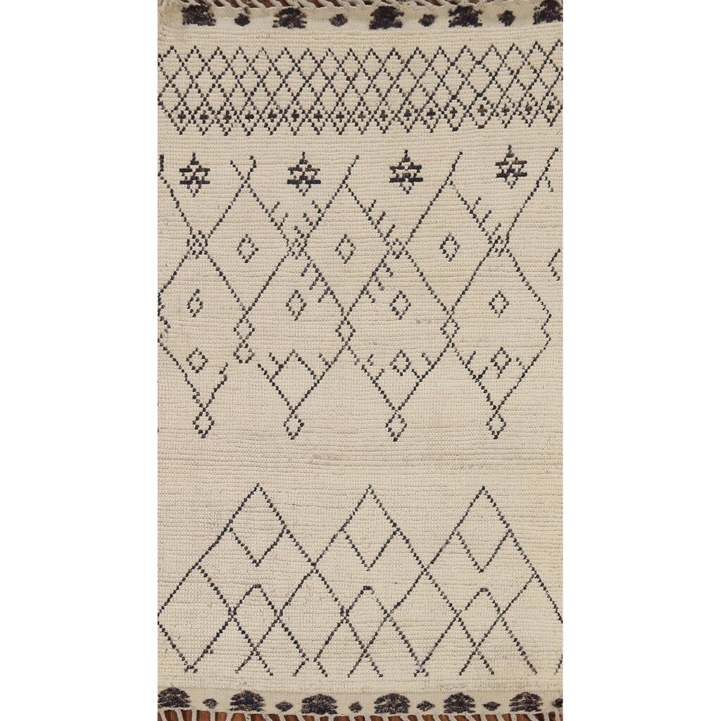Trellis Geometric Moroccan Oriental Area Rug Hand-Knotted Wool Carpet - 3'10"x 6'8"
