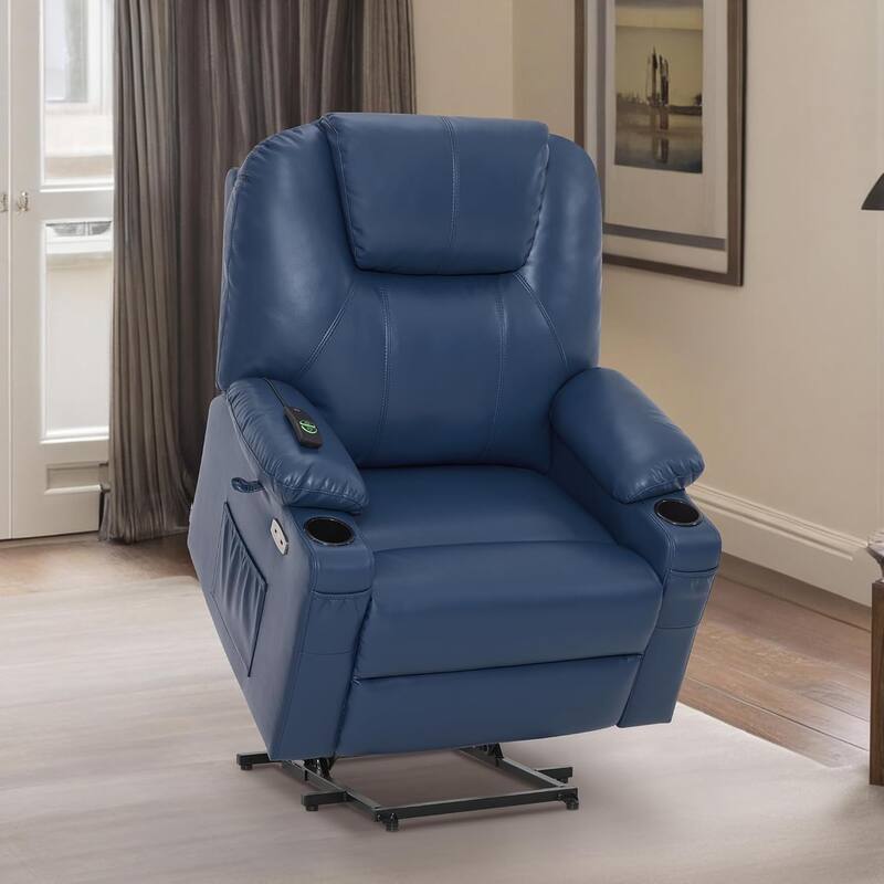 MCombo Large-Wide Power Lift Recliner Chair Sofa with Massage and Heat for Elderly People, Faux Leather R7510