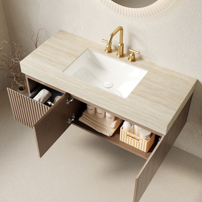 Floating Bathroom Vanity with Undermount Ceramic Basin with 3 Pre-drilled Faucet Holes