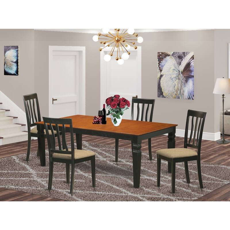 Vintage Dining Table Set - Kitchen Table with 8 Chairs - Modern Farmhouse Style - Black Finish