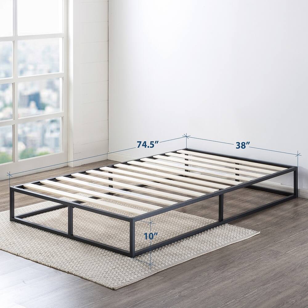 10 Inch Metal Platform Bed Frame with Classic Wooden Slat Support By Crown Comfort