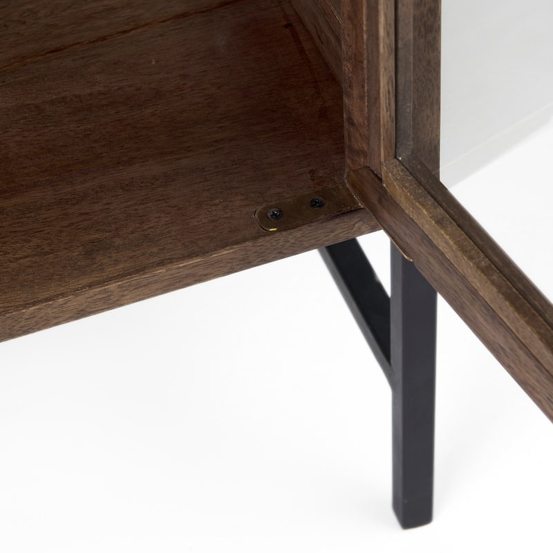 Arelius Light Brown Solid Wood w/ Black Iron Frame & 2 Glass Doors Accent Cabinet - 36.0L x 18.0W x 32.0H